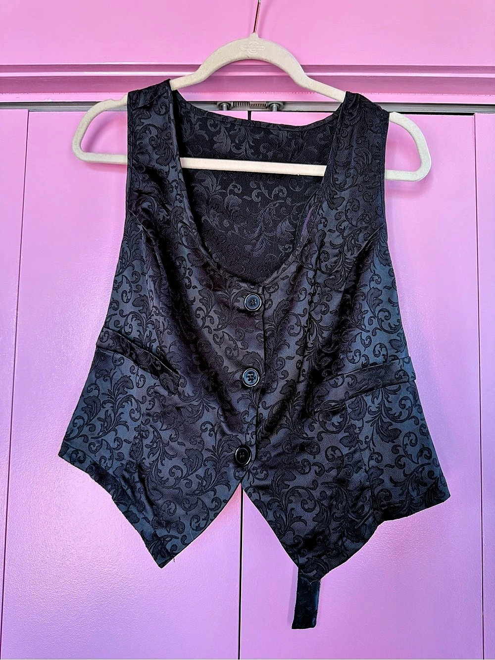 SHEIN Curve Black Brocade Jacquard Gothic Vest Waistcoat Size 1XL